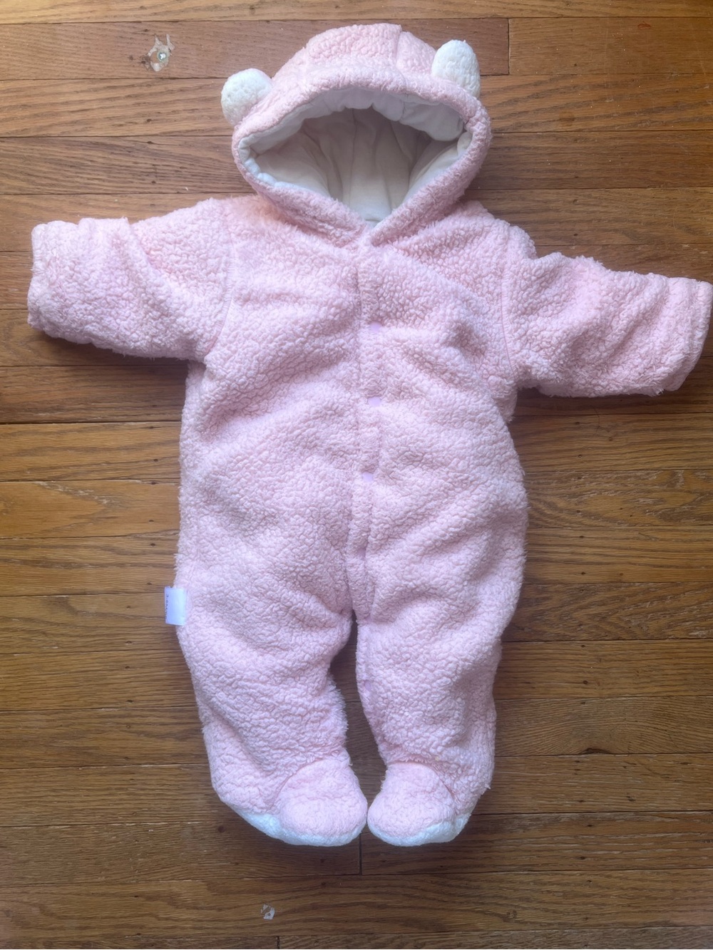 Pink Plush Hooded Baby One-Piece Snowsuit size 3-6M